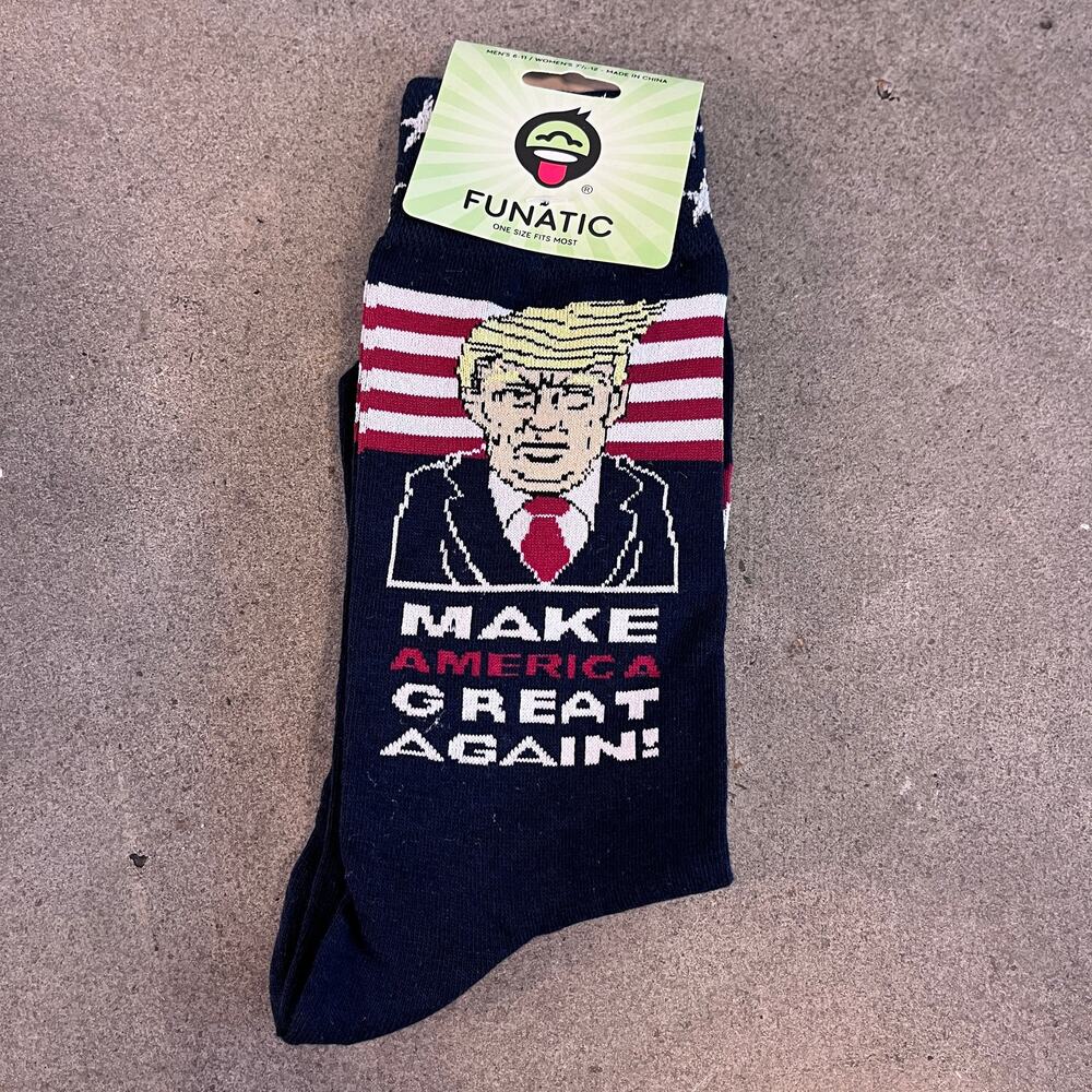 Funatic Donald Trump make america great again patriotic republican socks NEW 6p